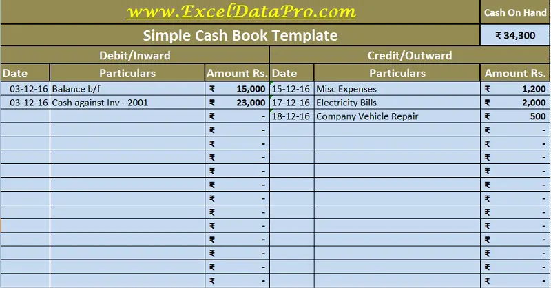 download cash book excel template exceldatapro best ppt slide templates