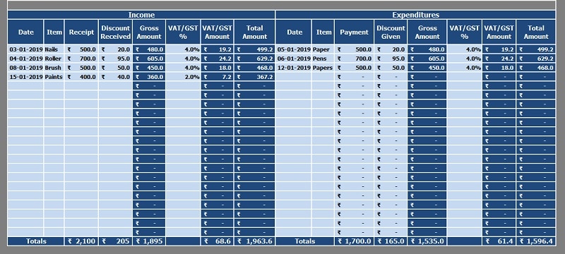 Cash Book With Discount and Tax