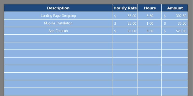 Hourly Invoice Excel Template