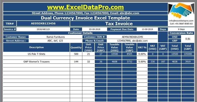Download Invoice Excel Templates Exceldatapro