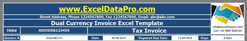 Dual Currency Invoice Excel Template