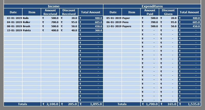 Cash Book With Discount