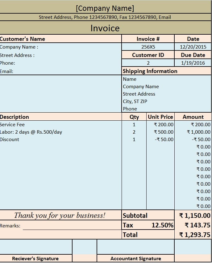 Download Invoice / Bill Excel Template - ExcelDataPro