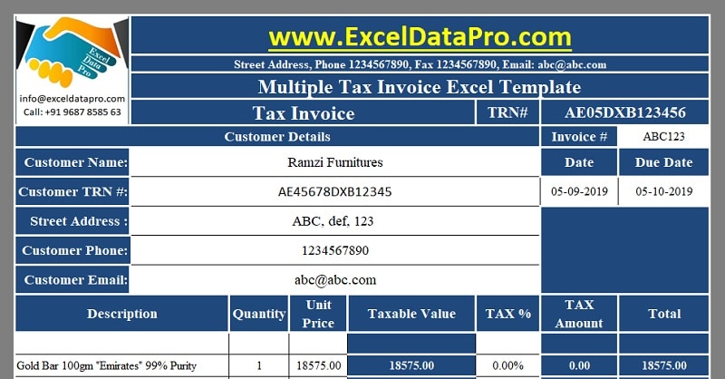 Multiple Tax Invoice Excel Template