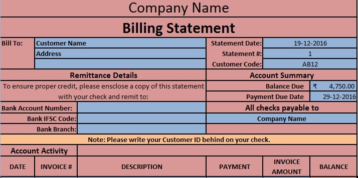 Download Billing Statement Excel Template