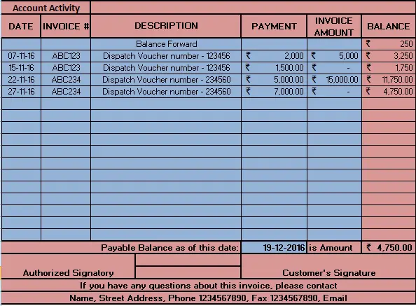 Screenshot Rechnungsvorlage