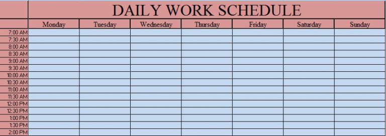 Download Daily Work Schedule Excel Template - ExcelDataPro