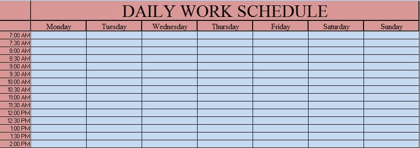 Daily Work Schedule Calendar 4374