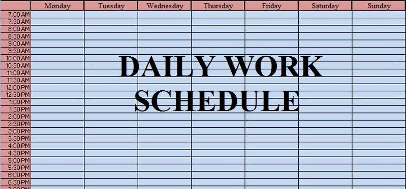 excel daily work schedule template