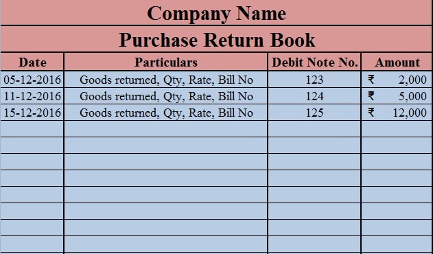 Download Purchase Return Book Excel Template