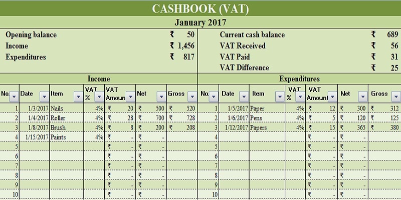 Cash Book VAT