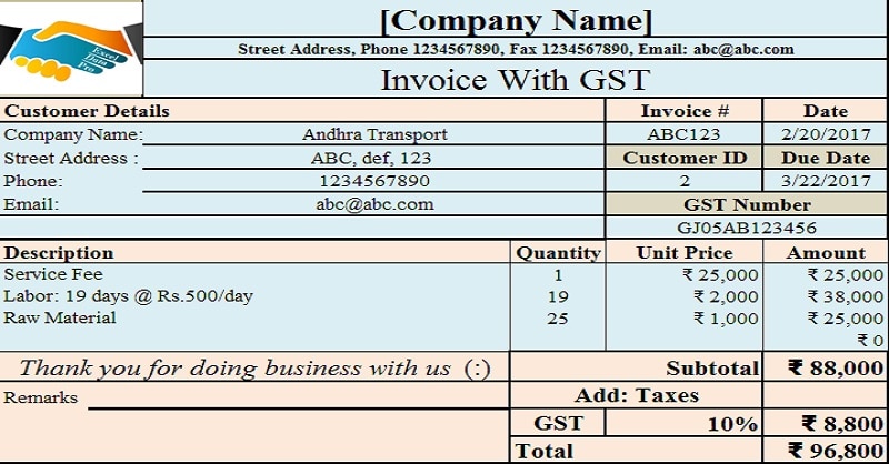 free gst billing format in excel