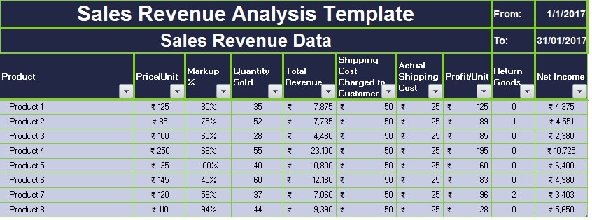 Sales Revenue Analysis Template