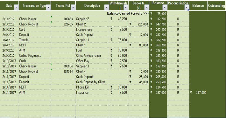 excel checkbook register with reconciliation