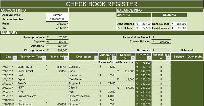 excel printable checkbook register