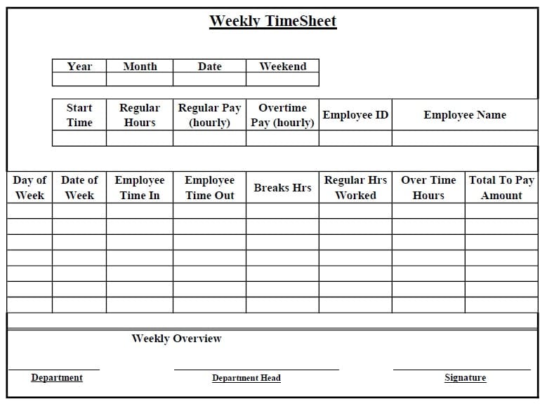 weekly timesheet template excel free download