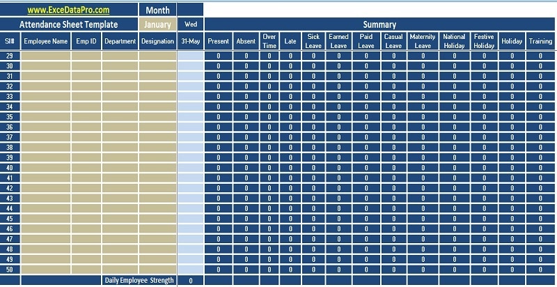 Download Employee Attendance Sheet Excel Template