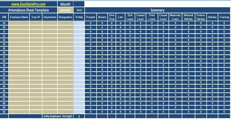 Download Employee Attendance Sheet Excel Template Exceldatapro