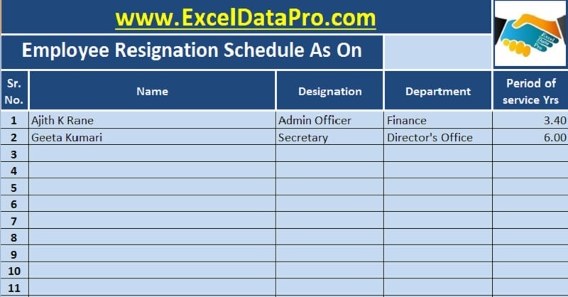 Employee Resignation Schedule