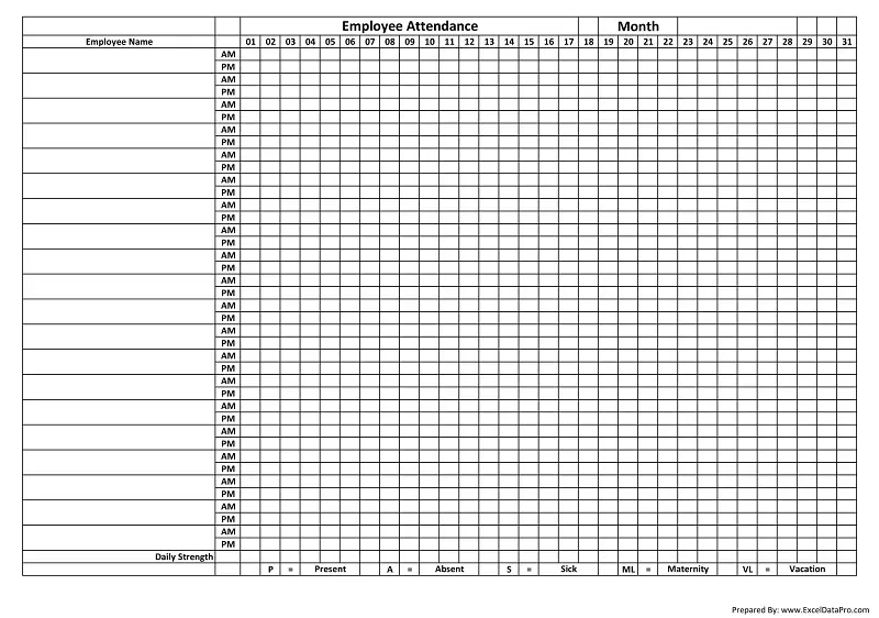 Download Employee Attendance Sheet Excel Template Exceldatapro