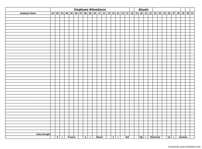 Download Employee Attendance Sheet Excel Template Exceldatapro