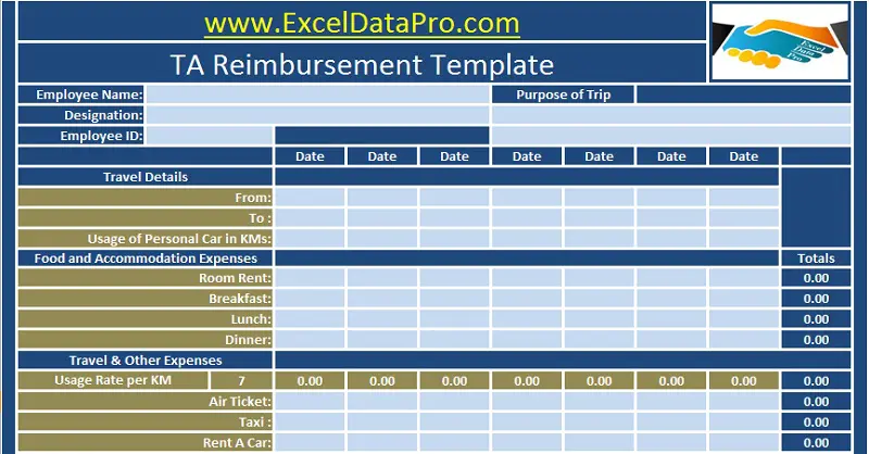 Download Employee Ta Reimbursement Excel Template Exceldatapro