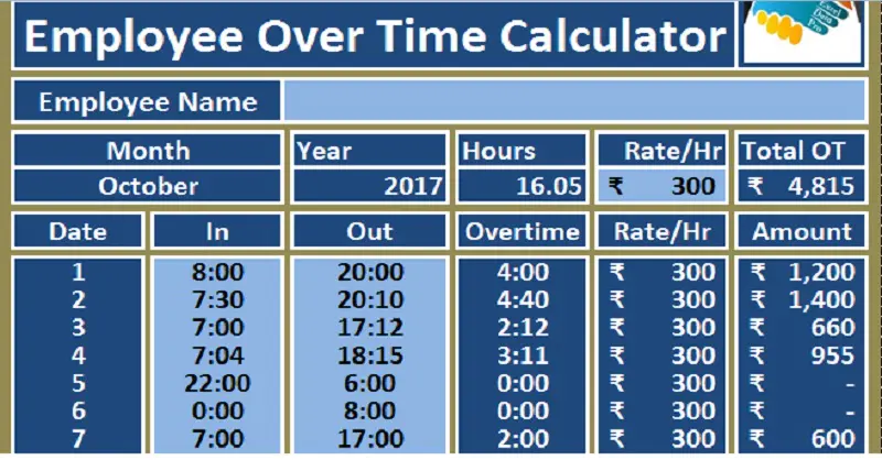 Download Employee Overtime Calculator Excel Template Exceldatapro