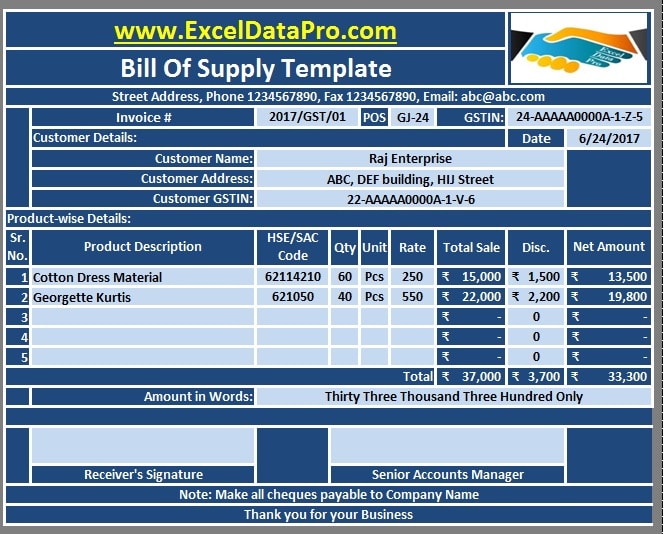 bill formats