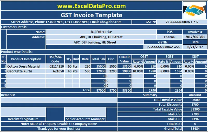 Download 10 Gst Invoice Templates In Excel Exceldatapro