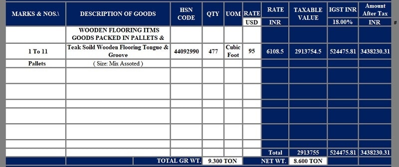 GST Export Invoice