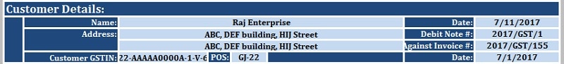 GST Debit Note Format