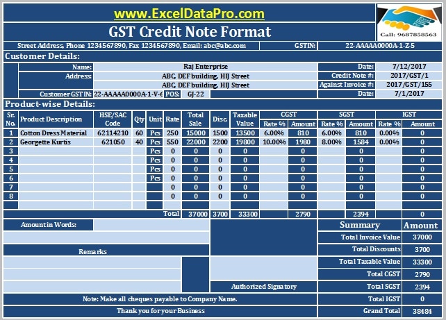 GST Credit Note