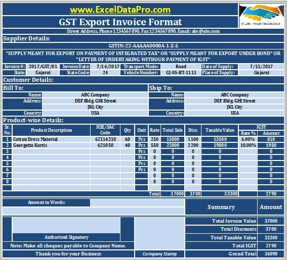 Gst Export Invoice Format In Excel at Leonard Hall blog