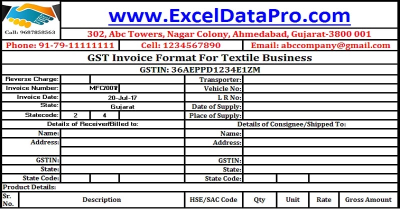 GST Invoice Format for Textile