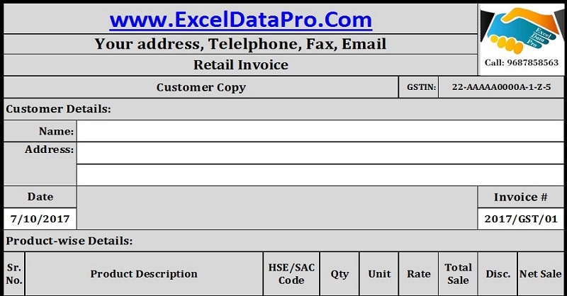 GST Invoice format for Retailers