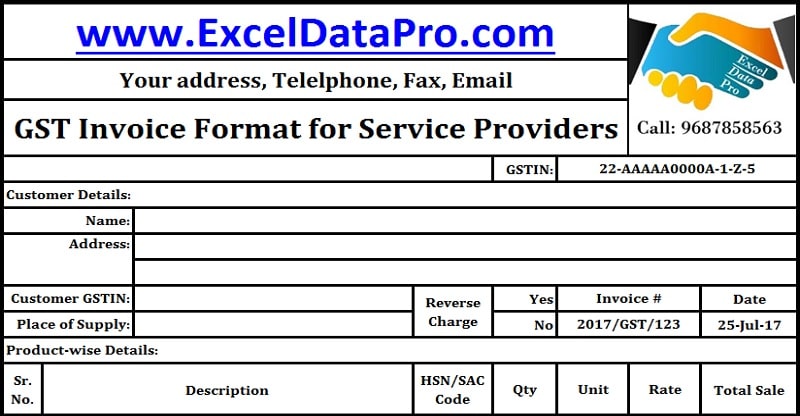 GST Invoice format for Service Providers
