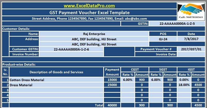 Download GST Payment Voucher Excel Template for Payments Under Reverse Charge