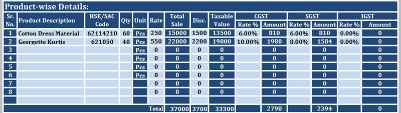 GST Debit Note Format