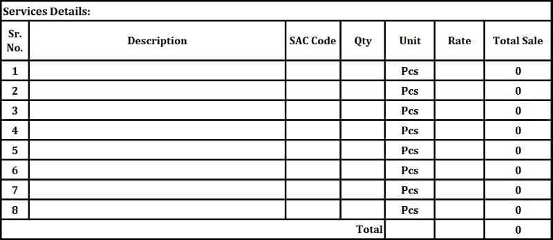 GST Invoice format for Service Providers