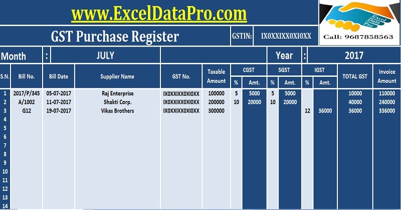 Download GST Purchase Register Excel Template