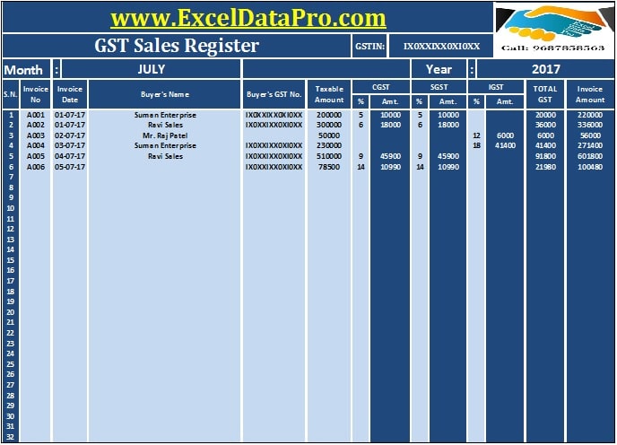 GST Sales Register