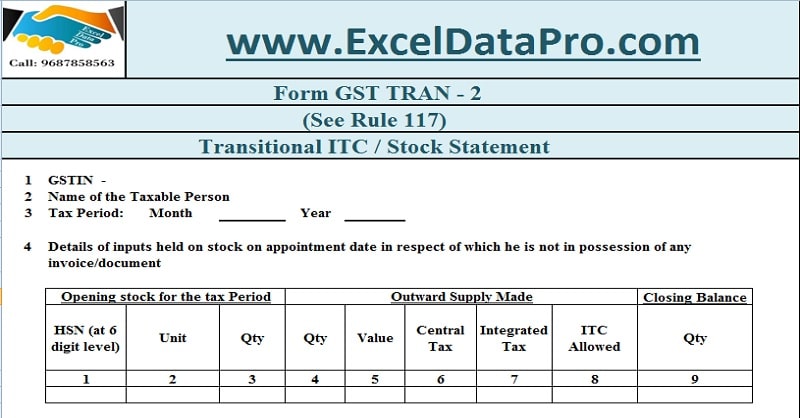 Download GST TRAN-2 Return Excel Template