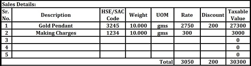 GST Invoice format for Jewelers