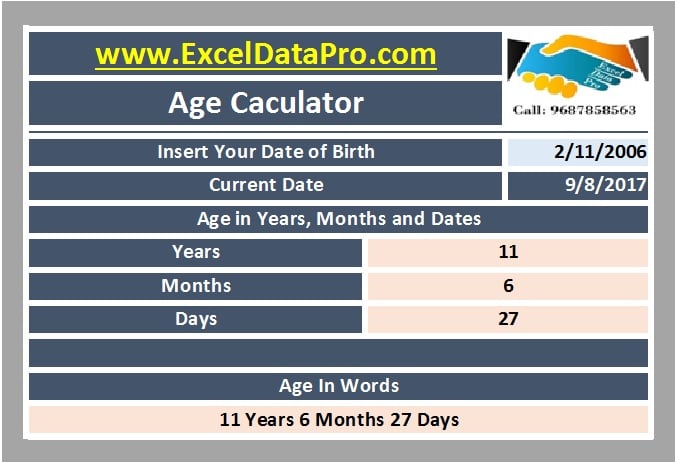 Download Simple Age Calculator Excel Template ExcelDataPro