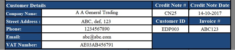 UAE VAT Debit Note Template