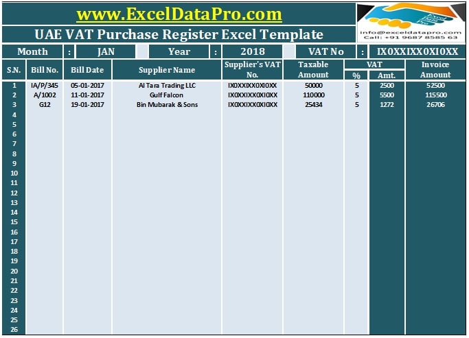 UAE VAT Purchase Register