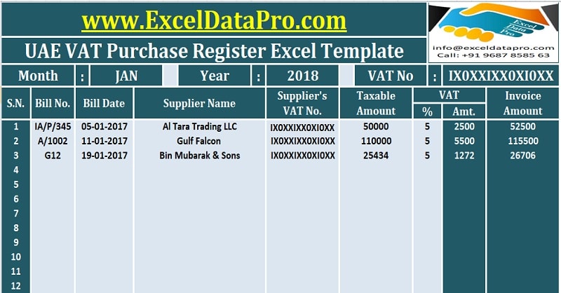 UAE VAT Purchase Register