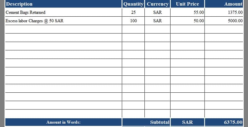 VAT Credit Note Template