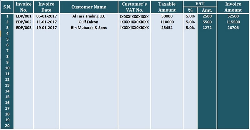 UAE VAT Sales Register