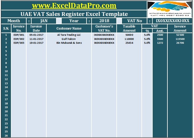 UAE VAT Sales Register